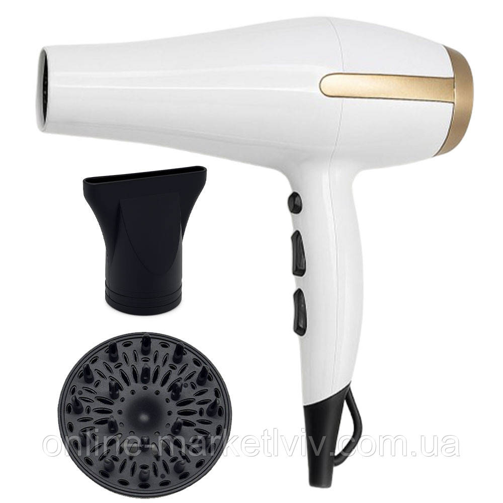 Фен для волосся, 2 насадки, 3000Вт, Crownberg CB-2305 / Фен з дифузором / Фен з насадками / Фен для сушіння волосся, фото 1