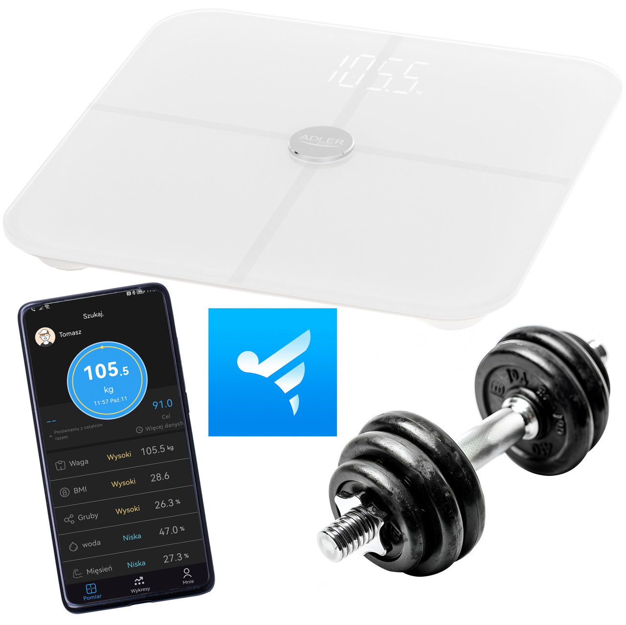 Ваги підлогові електронні Smart - FitGo App Adler AD 8187 White