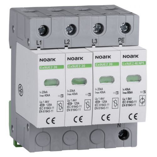 Обмежувач імпульсної перенапруги ОПН Ex9UE клас 2 (C) 20kA 3PN 320V AC plug-in технологія Noark 103762