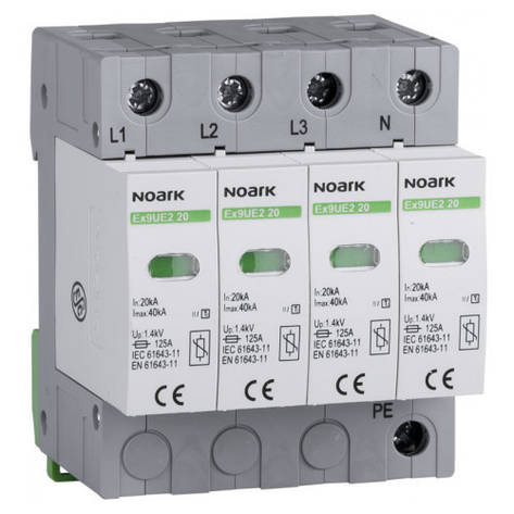 Обмежувач імпульсної перенапруги ОПН Ex9UE клас 2 (C) 20kA 4P 385V AC plug-in технологія Noark 103776, фото 1
