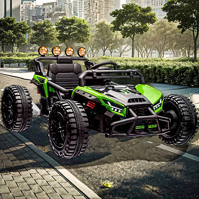 Сучасний зелений дитячий електромобіль баггі Інтерактивне авто електрокар хлопчикові Великі EVA колеса 35W