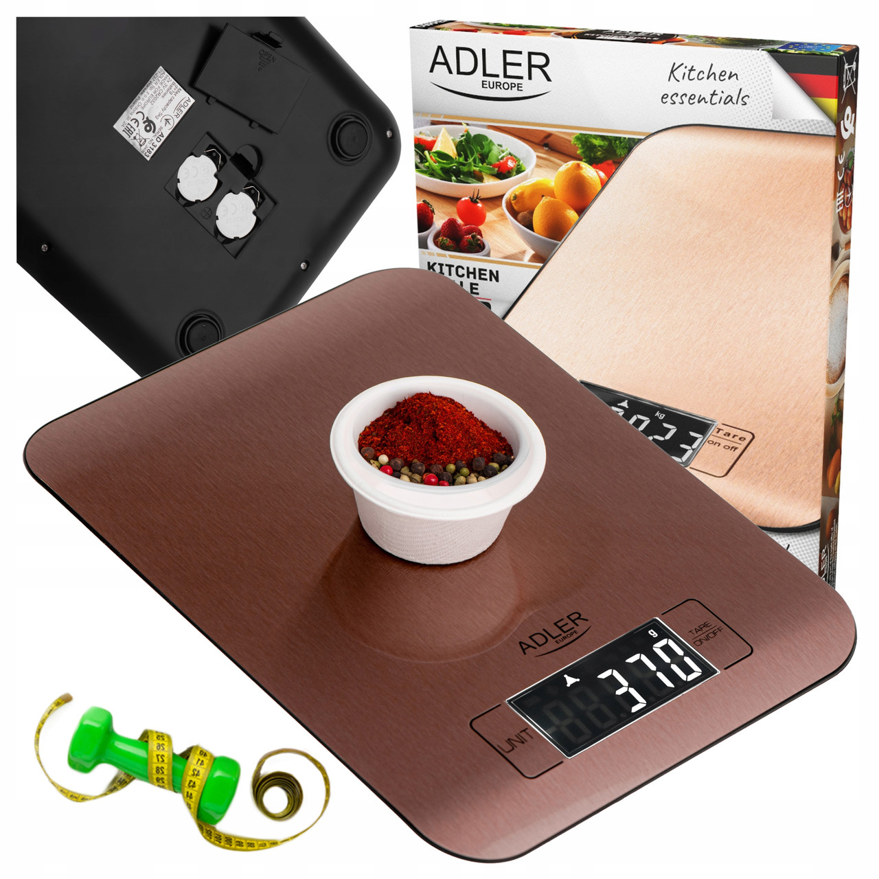 Кухонні ваги електронні Adler AD 3183 Copper — 5 кг, точність 1 г, LCD-дисплей, функція тари