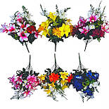 Штучні квіти букет мікс хризантеми, лілії, альстромерії, 70 см (6 шт. в уп), фото 2