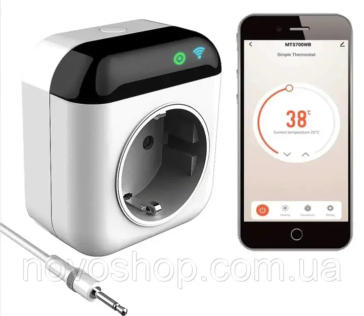 Термостат розетка Wi-Fi Tuya Smart MTS-700-WB виносний датчик температури керування з додатку