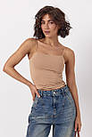 Бавовняна майка на тонких бретелях — бежевий колір, S, фото 5