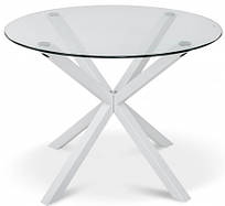 Стіл скляний круглий кухонний обідній Джин D100 см на білій металевій опорі для дому Мікс Меблі