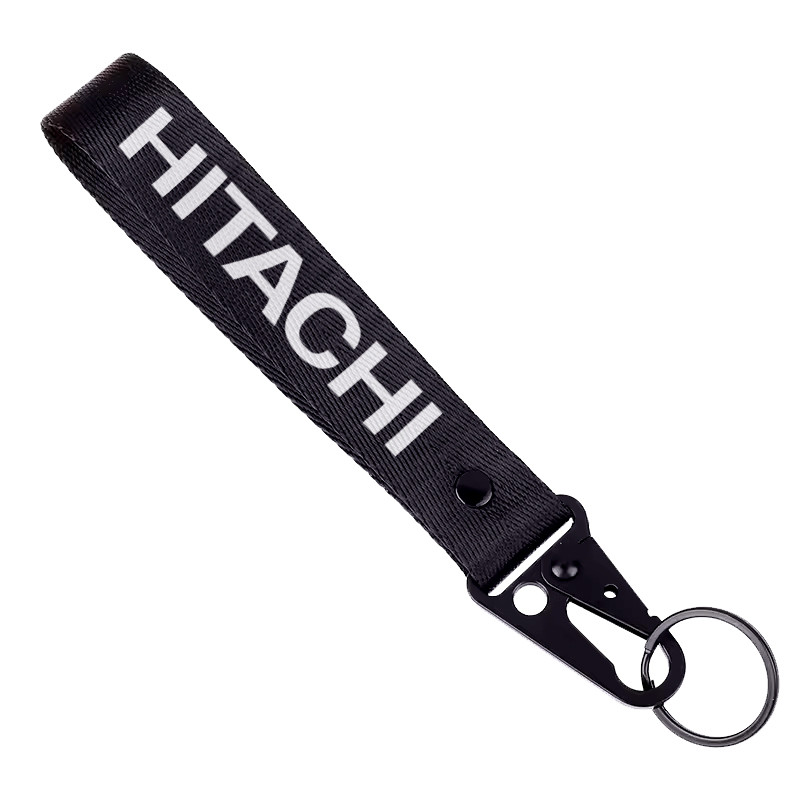Брелок чорний з карабіном з маркою авто Hitachi / Хітачі. Найкращий подарунок чоловіку