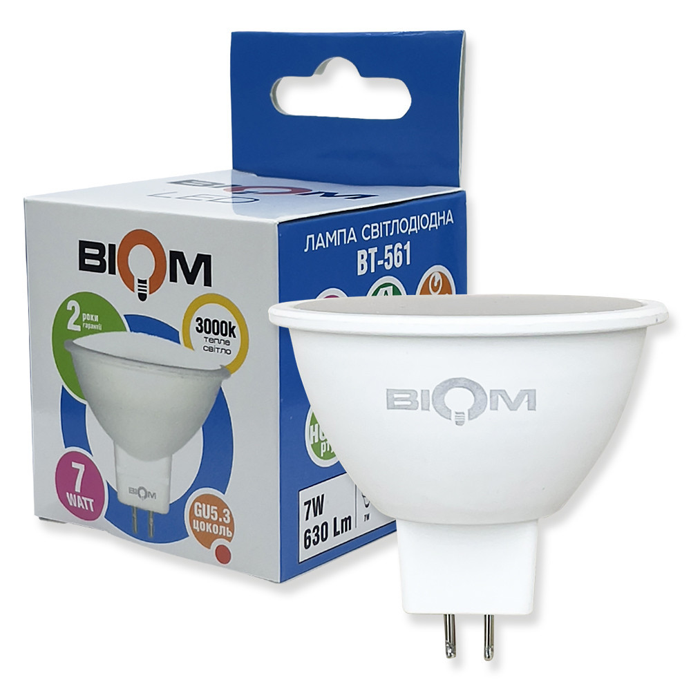 Світлодіодна лампа BIOM BT-561 MR16 7W GU5.3 3000К матова