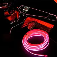 Автомобільний гнучкий холодний неон рожевого кольору 5 метрів USB - Неонове Підсвічування салону авто, дверей