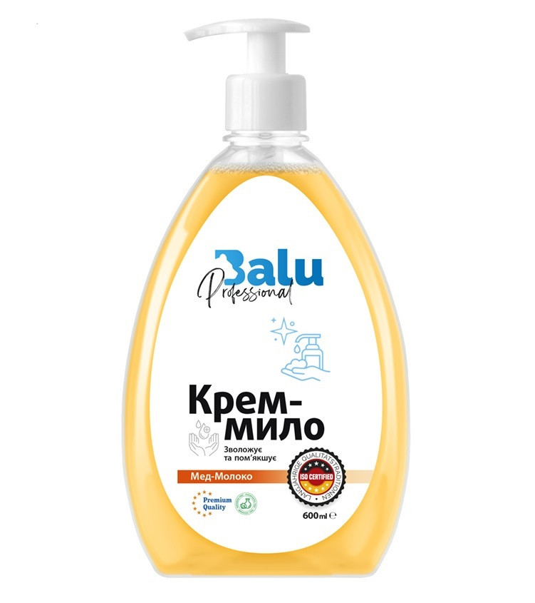Рідке крем-мило Balu Мед-Молоко флакон з дозатором 600 мл, фото 1