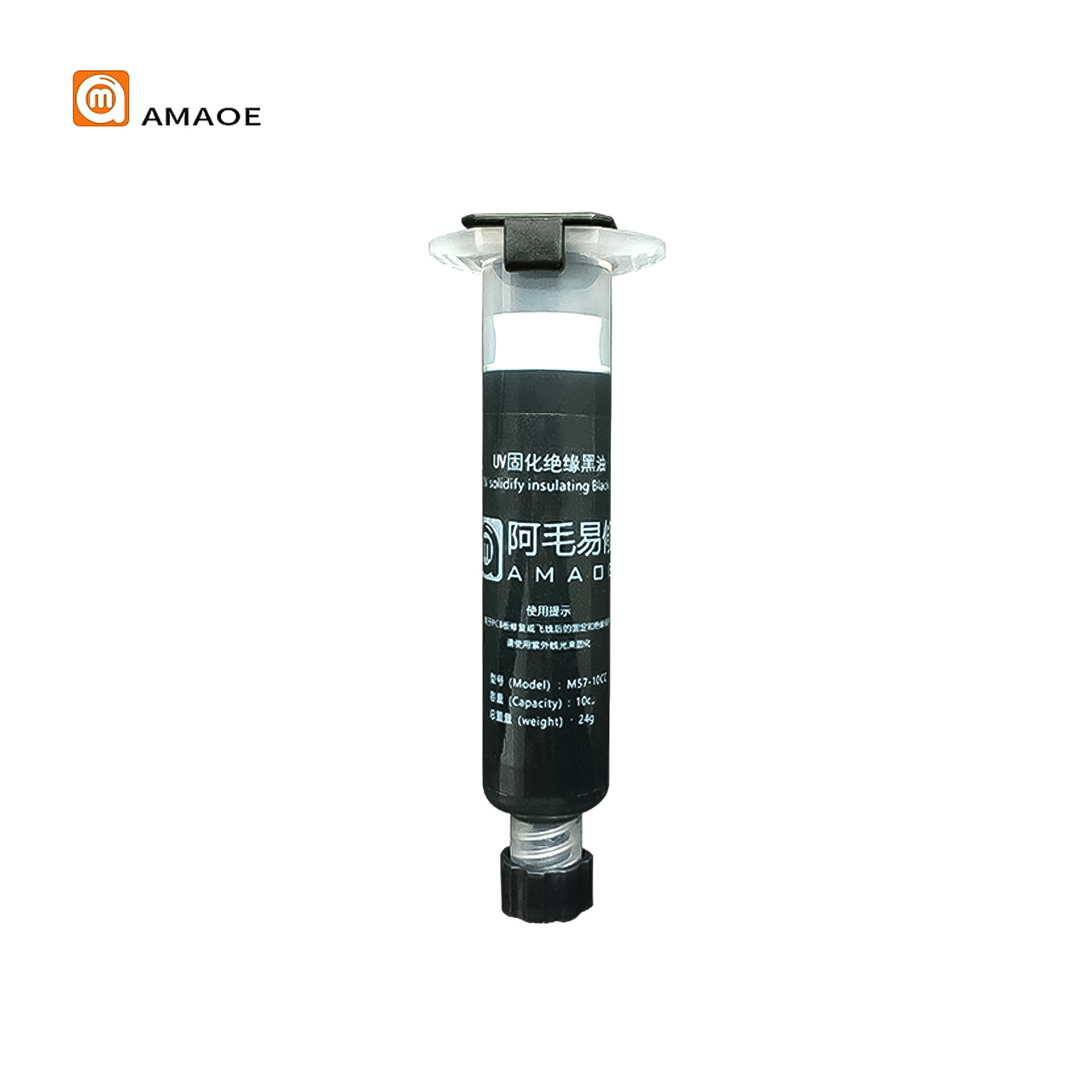 Лак для плат AMAOE M57 UV 10CC чорний, в шприці (24 г)