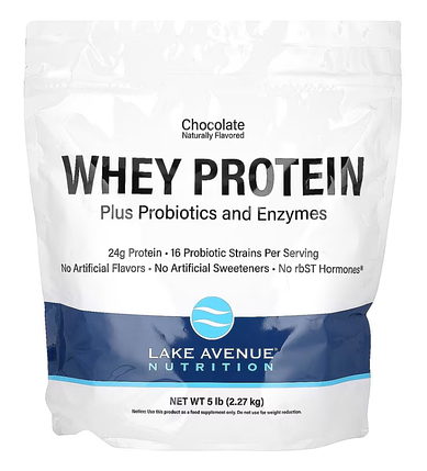 Сироватковий протеїн з пробіотиками та ферментами Lake Avenue Nutrition Whey Protein +Probiotics Enzymes 2270 г, фото 1