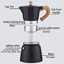 Кавоварка AIFUSI Moka Pot, італійська кавова машина на 6 чашок/10 унцій, еспресо-машина для плити, ручна, фото 3