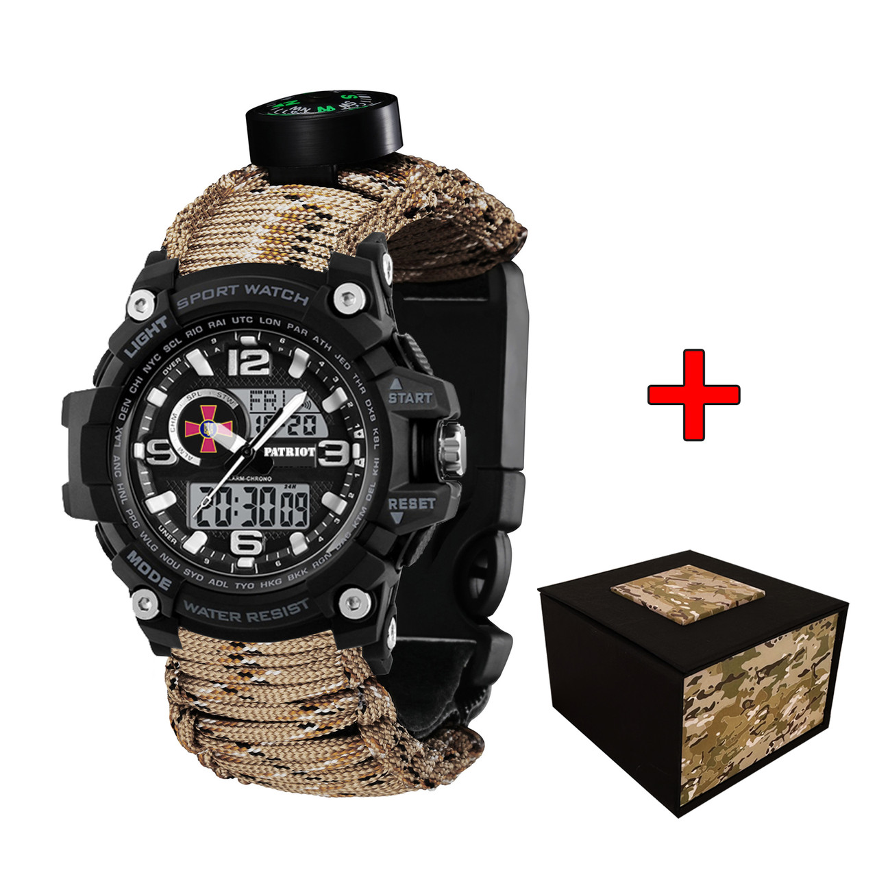 Patriot 012BKSU ЗСУ Чорні Паракордовий ремінець Desert Camo + Коробка, фото 1