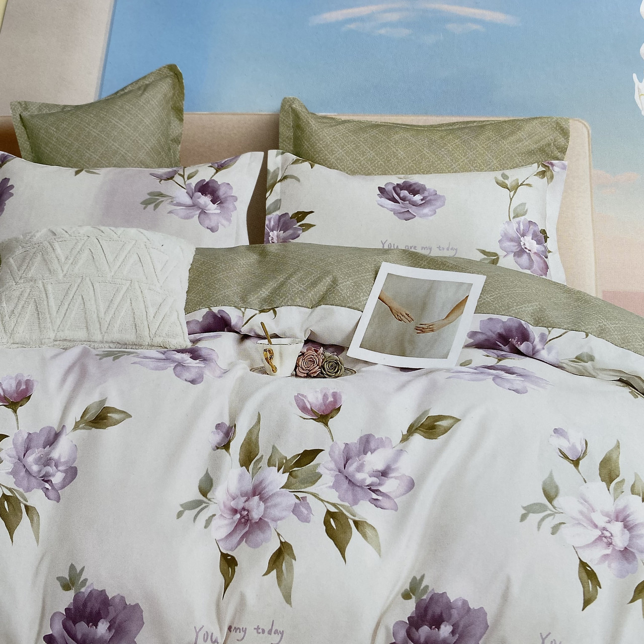 Постільна білизна Сімейний комплект з простирадлом на гумці з фланелі два підодіяльника, фото 1