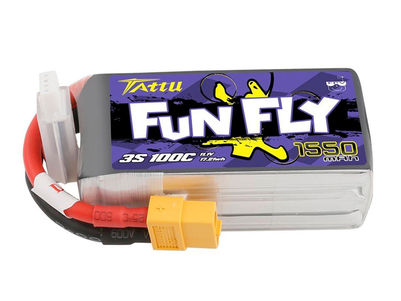 LiPo аккумулятор TATTU FunFly 1550mAh 3S 100C XT60 — для FPV дронів, квадрокоптерів 3S класу, перегони, фрістайл