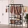 Підлоговий стелаж-стійка 108х45х173 см з полицями та вішалками 8518 Чорний, фото 3