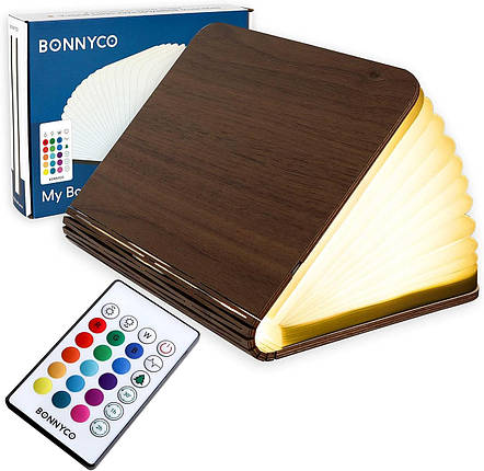 BONNYCO Led Book Light складана дерев'яна лампа з пультом дистанційного керування, 16 кольорів і таймером нас, фото 1