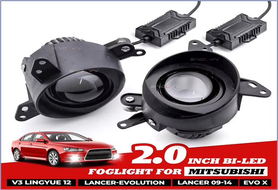 Протитуманітні світлодіодні фари Mitsubishi Lanser 10: Bi-Led лінзи 100 W (к-т 2 шт.)