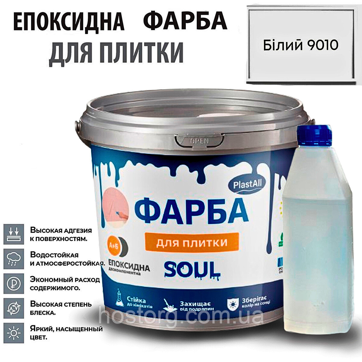 Епоксидна глянцева фарба для реставрації плиткових поверхонь 1 кг Plastall™ (Білий колір)