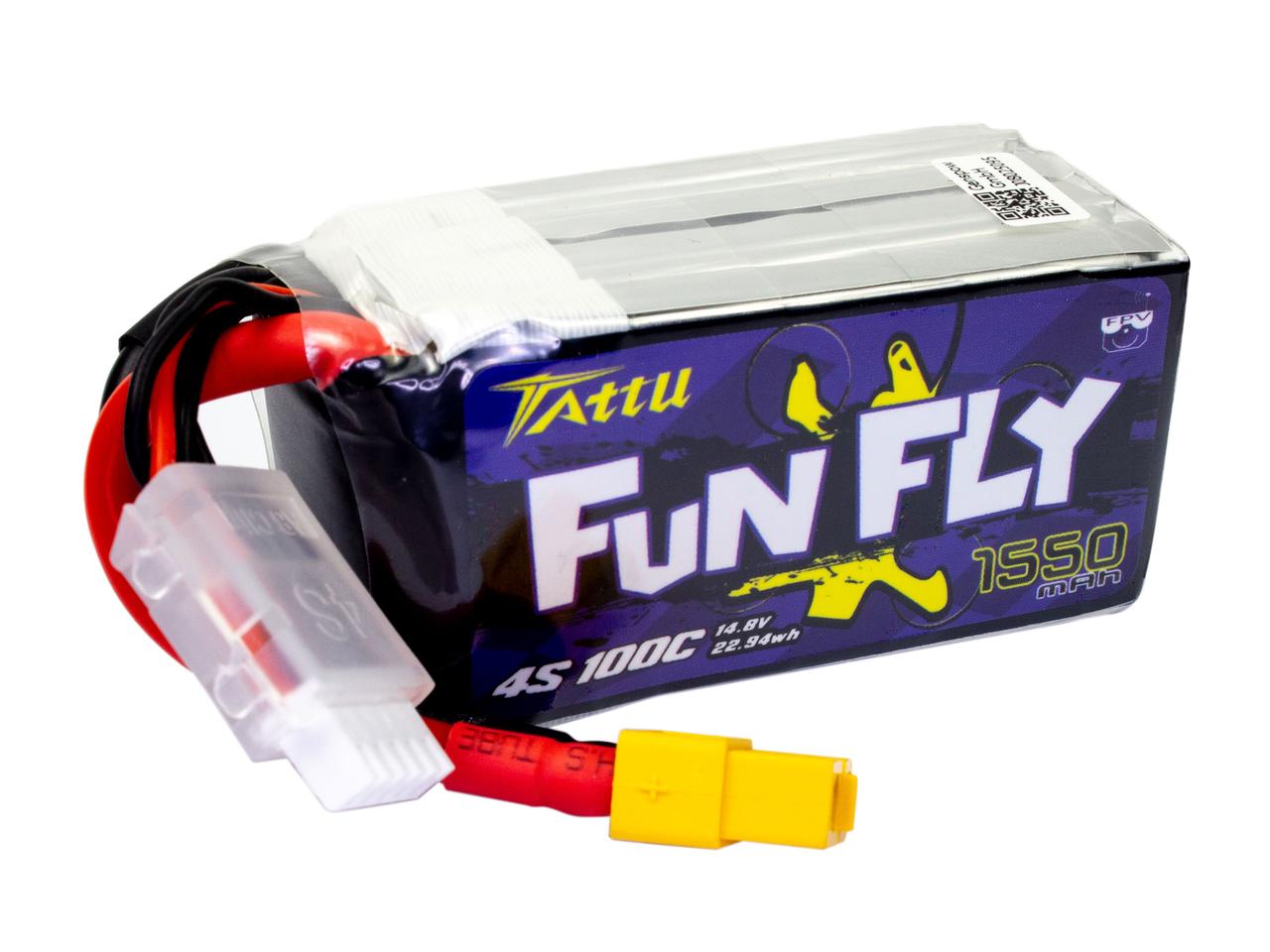 LiPo акумулятор TATTU FunFly 1550mAh 4S 100C XT60 для FPV дронів – надійна тяга та стабільна продуктивність