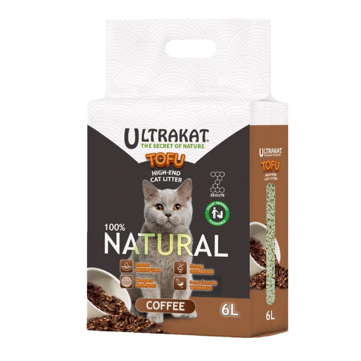 Соєвий наповнювач для котячого туалету Ultrakat Tofu з ароматом кави 3 мм 6 л 2.5 кг