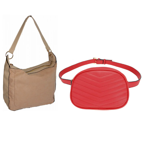 Жіноча сумка на ремінці Коричнева + подарунок поясна сумка червона, фото 1