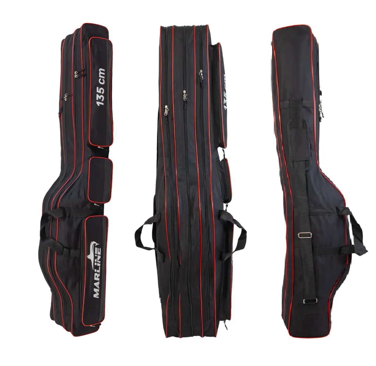 Чохол для вудилищ Marline BR 135 см, 3-секційний, чорний з червоним