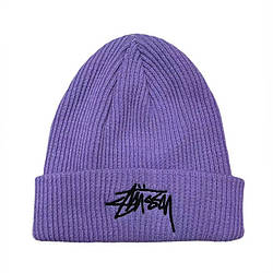 Зимова шапка Stussy фіолетова унісекс з підворотом