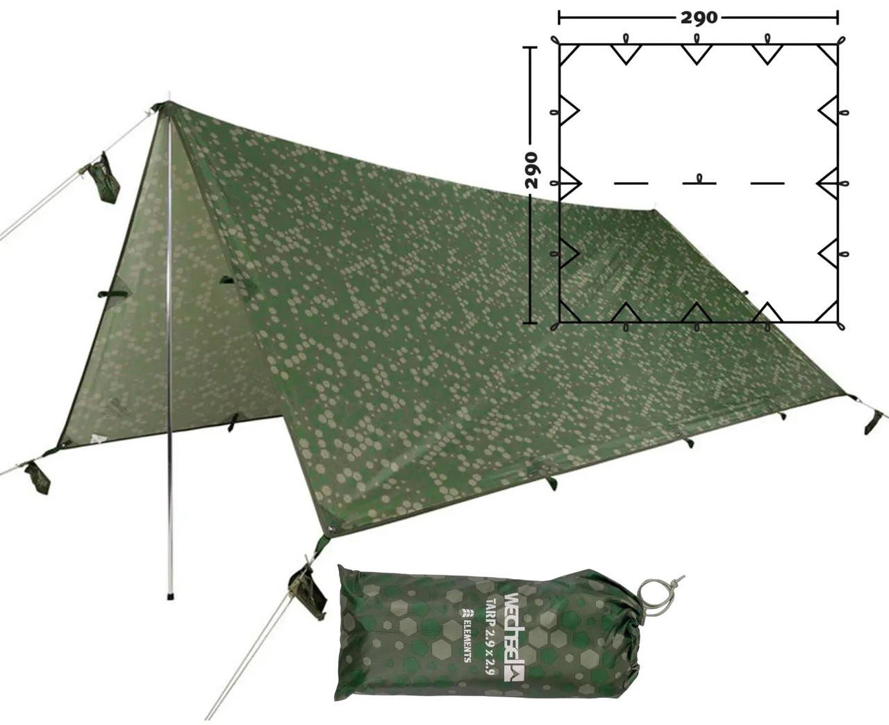 Камуфляжний тент Wechsel Tarp Elements TL Camo | Універсальний водонепроникний туристичний навіс, надійний захист від сонця і дощу