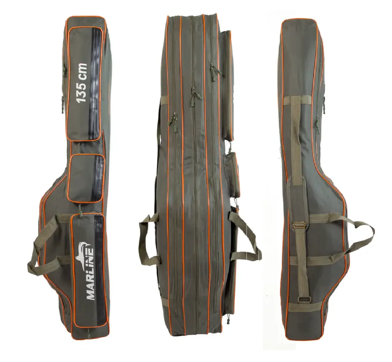 Чохол для вудилищ MARLINE 135 см, 3 секції + 3 кишені, напівжорсткий, хакі з помаранчевим, фото 1