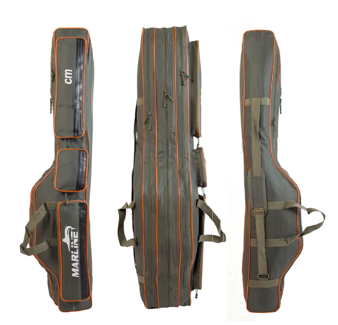 Чохол для вудилищ MARLINE 150 см, 3 секції + 3 кишені, напівжорсткий, хакі з помаранчевим, фото 1