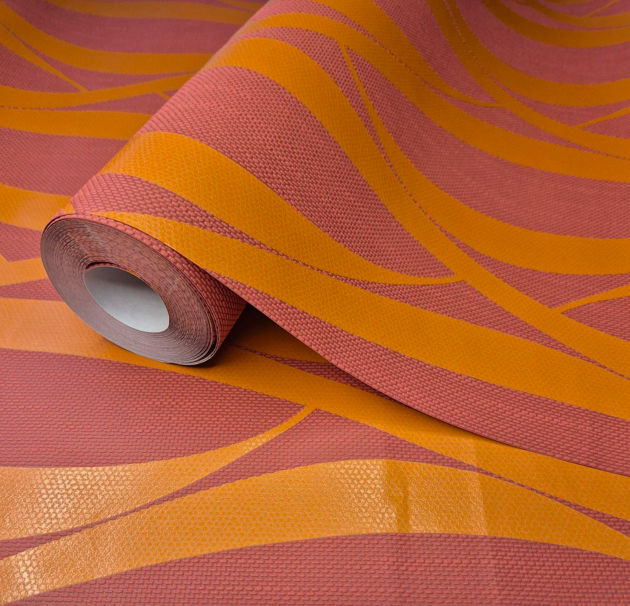 Шпалери вінілові 10 × 0.53 м 1024-10, помаранчеві з абстрактним візерунком для кухні, коридору, офісу, вітальні, фото 1