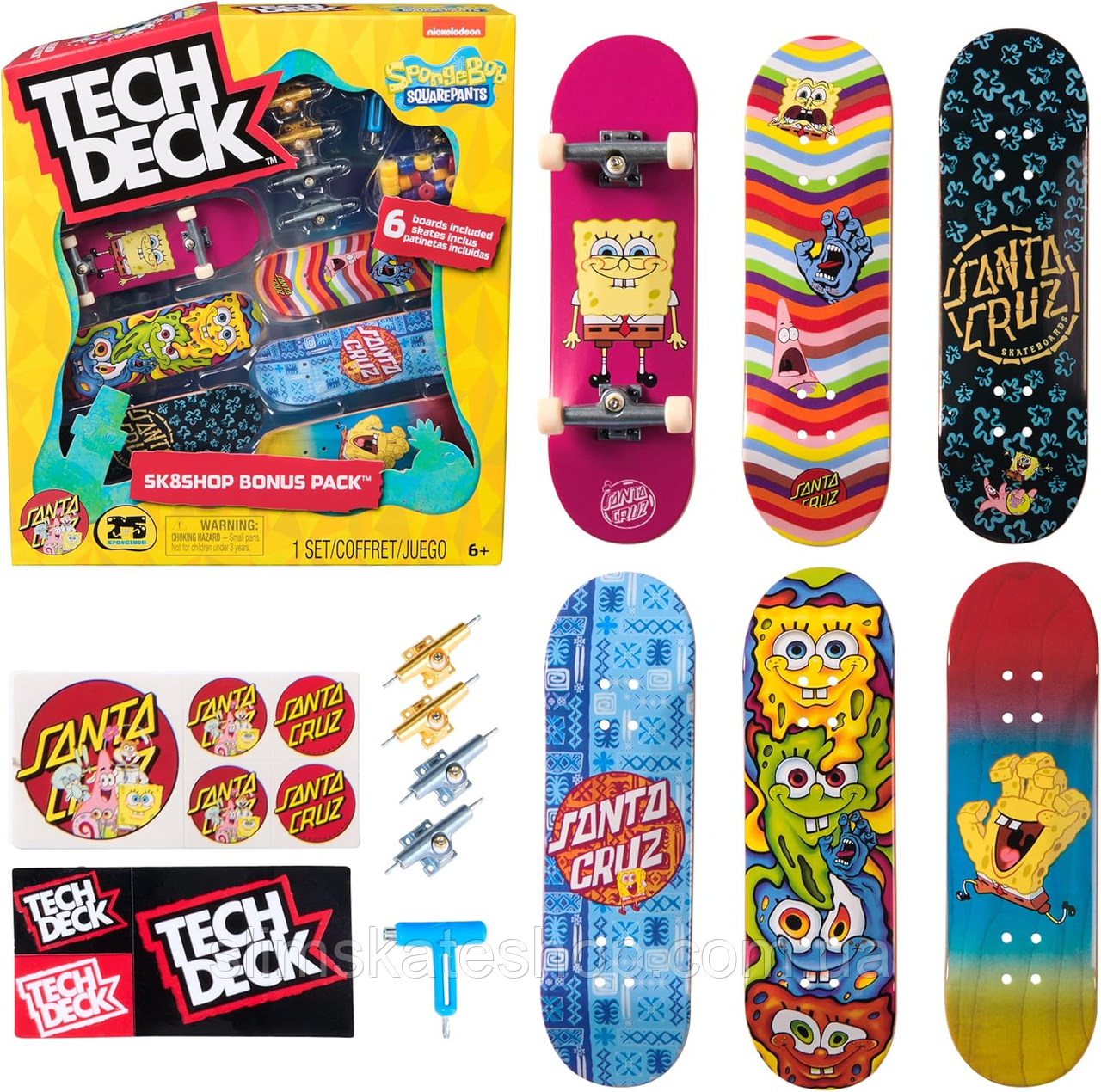 Фінгерборди Tech Deck Santa Cruz Skateboards x SpongeBob SquarePants Sk8Shop Bonus Pack - набір 6 шт