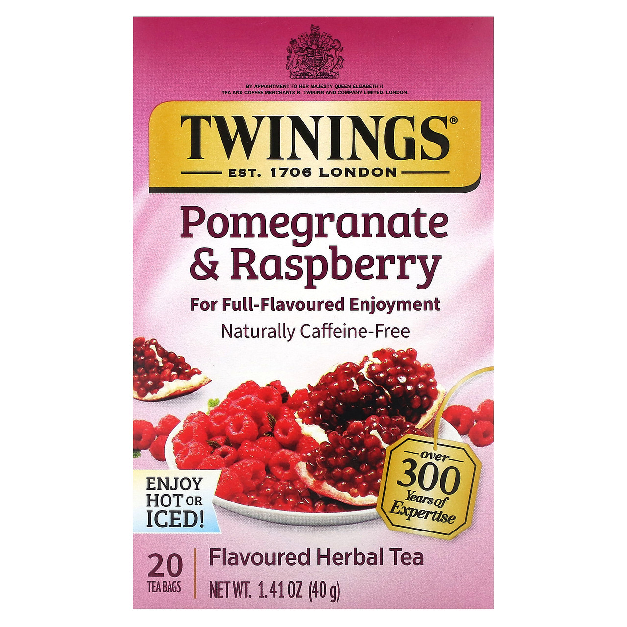 Twinings, Трав'яний чай, гранат і малина, без кофеїну, 20 чайних пакетиків, 40 г (1,41 унції), Київ