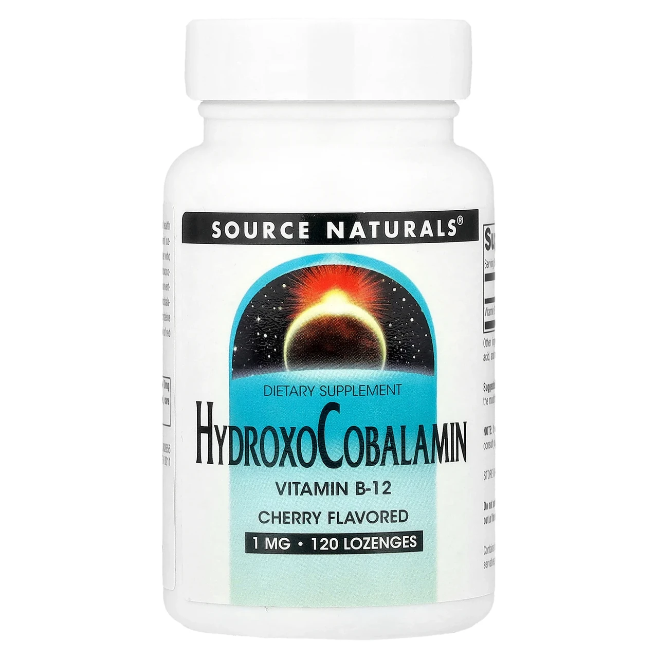 Source Naturals, Гідроксокобаламін, вітамін B12, пащі з смаком вишні, 1 мг, 120 таблеток, Київ, фото 1