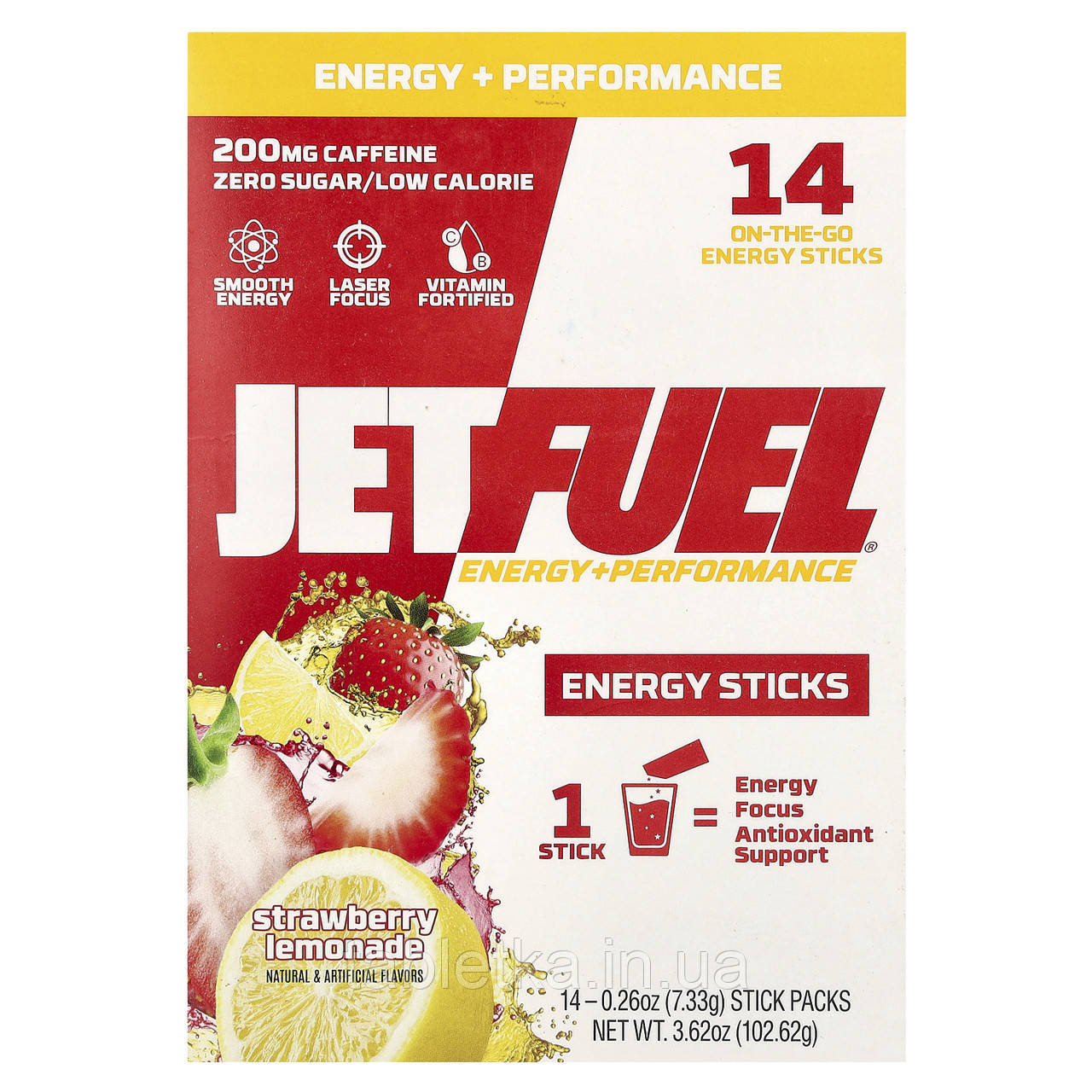 GAT, JetFuel® Energy + Performance, енергетичні стики, полуничний лимонад, 14 пакетиків по 7,33 г (0,26