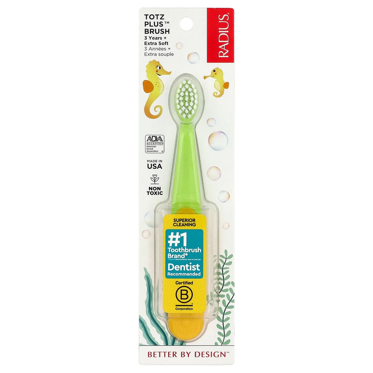 RADIUS, Totz Plus Brush, зубна щітка, для дітей від 3 років, екстра м'яка, синій-жовта, 1 Штука., Київ, фото 1