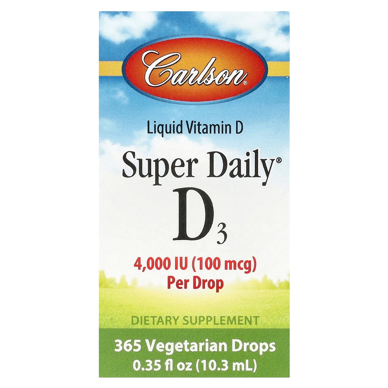 Carlson Labs, Super Daily D3, 100 мкг (4000 МО), 10,3 мл (0,35 рідин та си. Унції), Київ