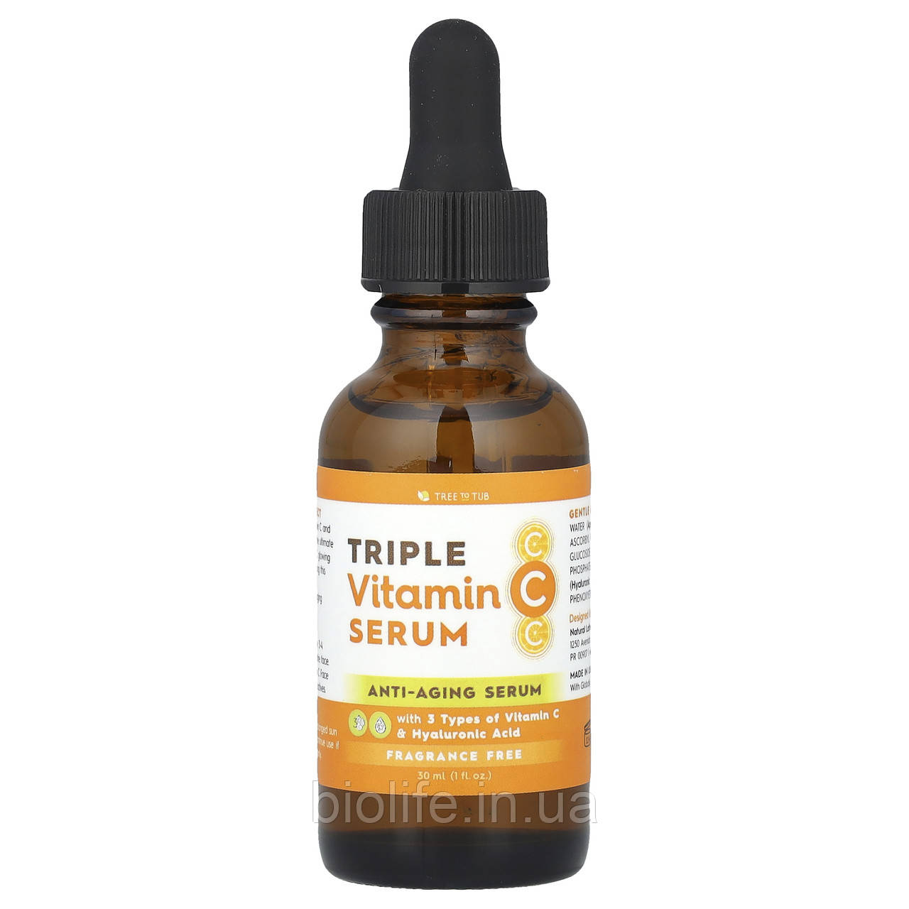 Tree To Tub, Ультраосвітлювальна сироватка з потрійним вітаміном C для чутливої шкіри, 30 мл (1 рідк. Унція) оригінал, фото 1