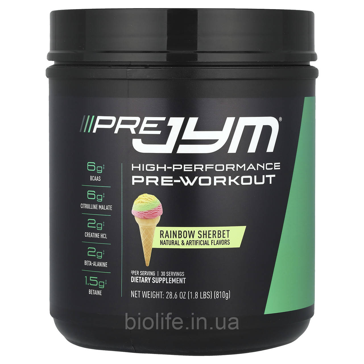 JYM Supplement Science, Pre JYM, високоефективний передтренувальний продукт, райдужний щербет, 810 г (1,8 оригінал, фото 1