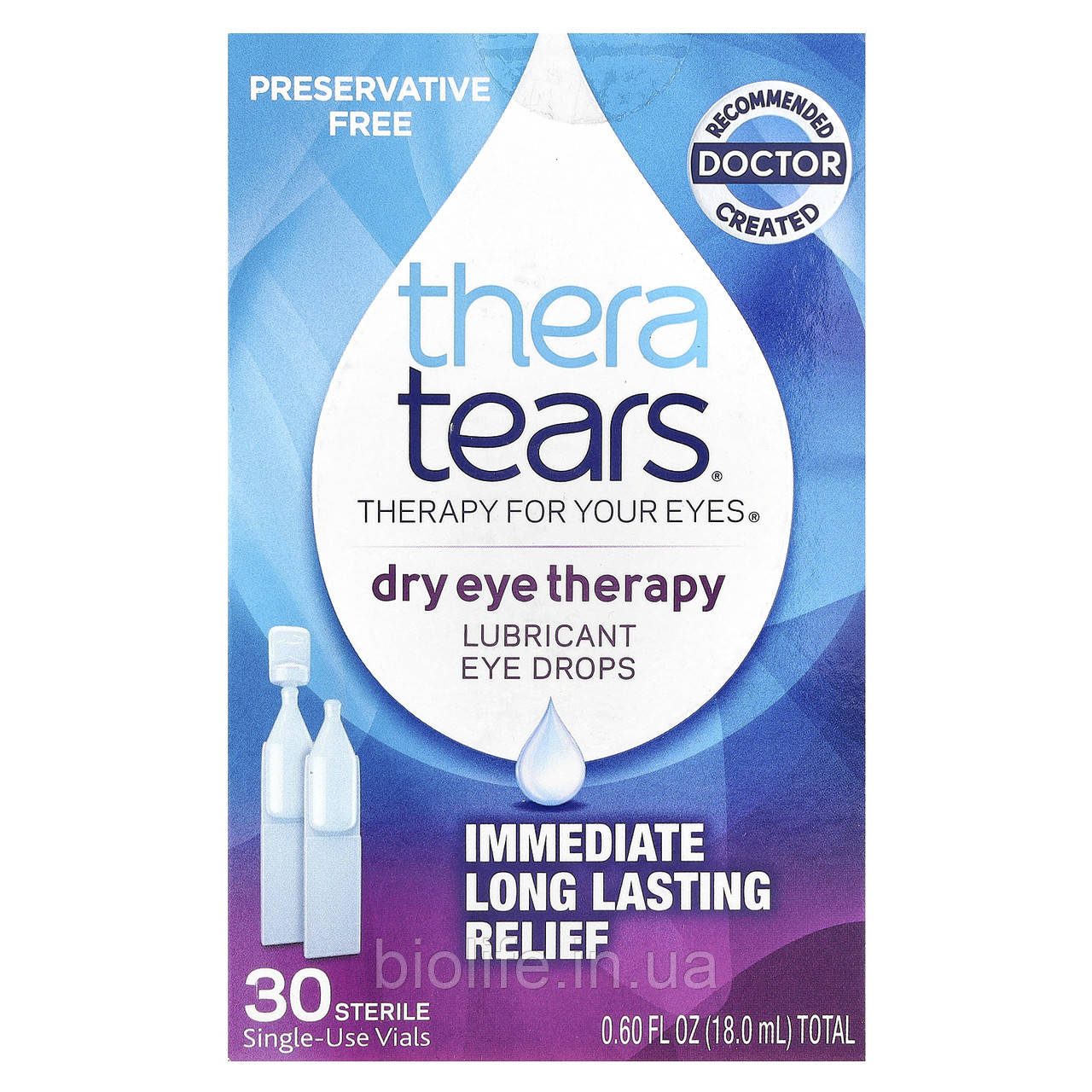 TheraTears, Dry Eye Therapy, очні краплі з мастилом, 30 стерильних одноразових флаконів оригінал, фото 1