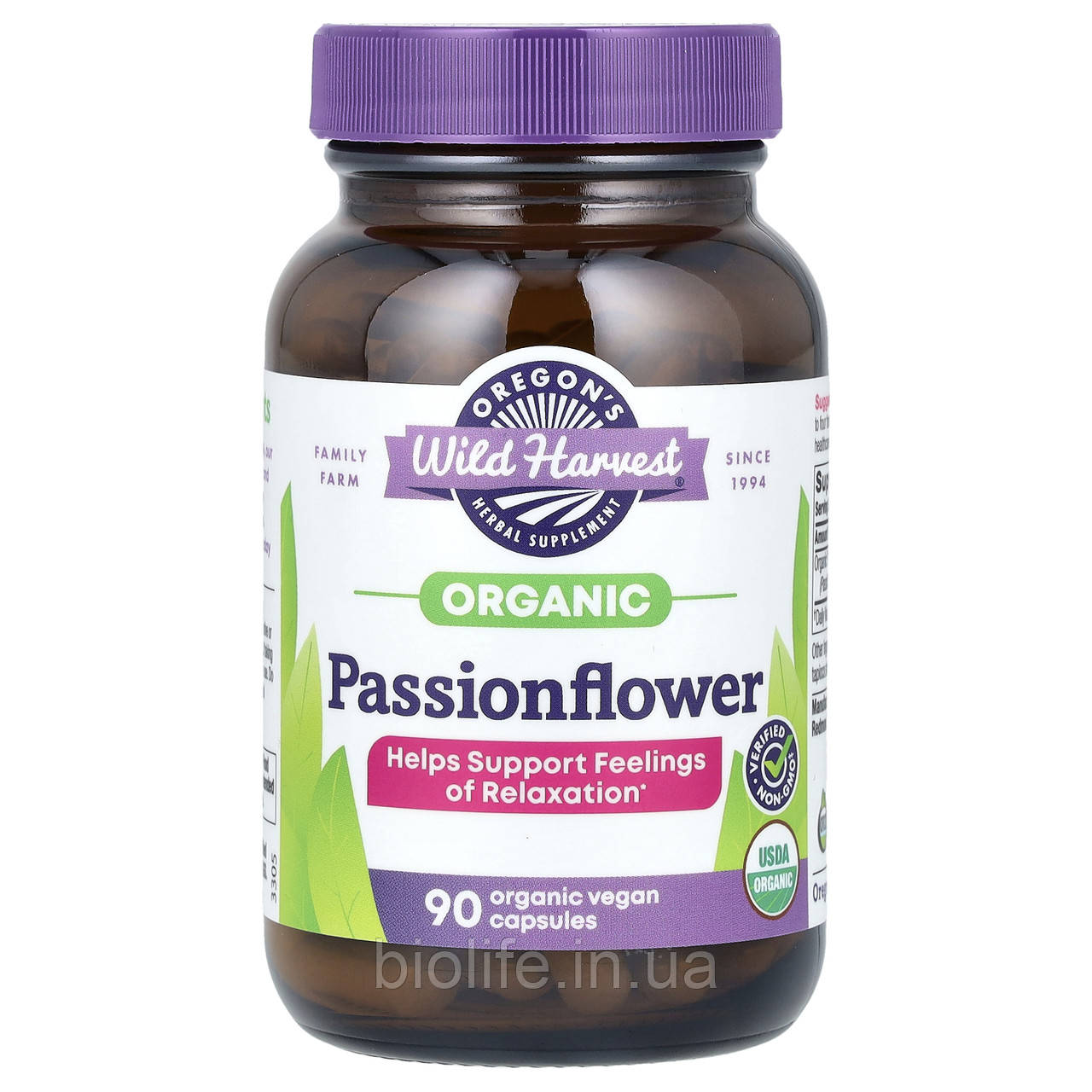 Oregon's Wild Harvest, Пасифлора, 90 желатинових капсул оригінал, фото 1
