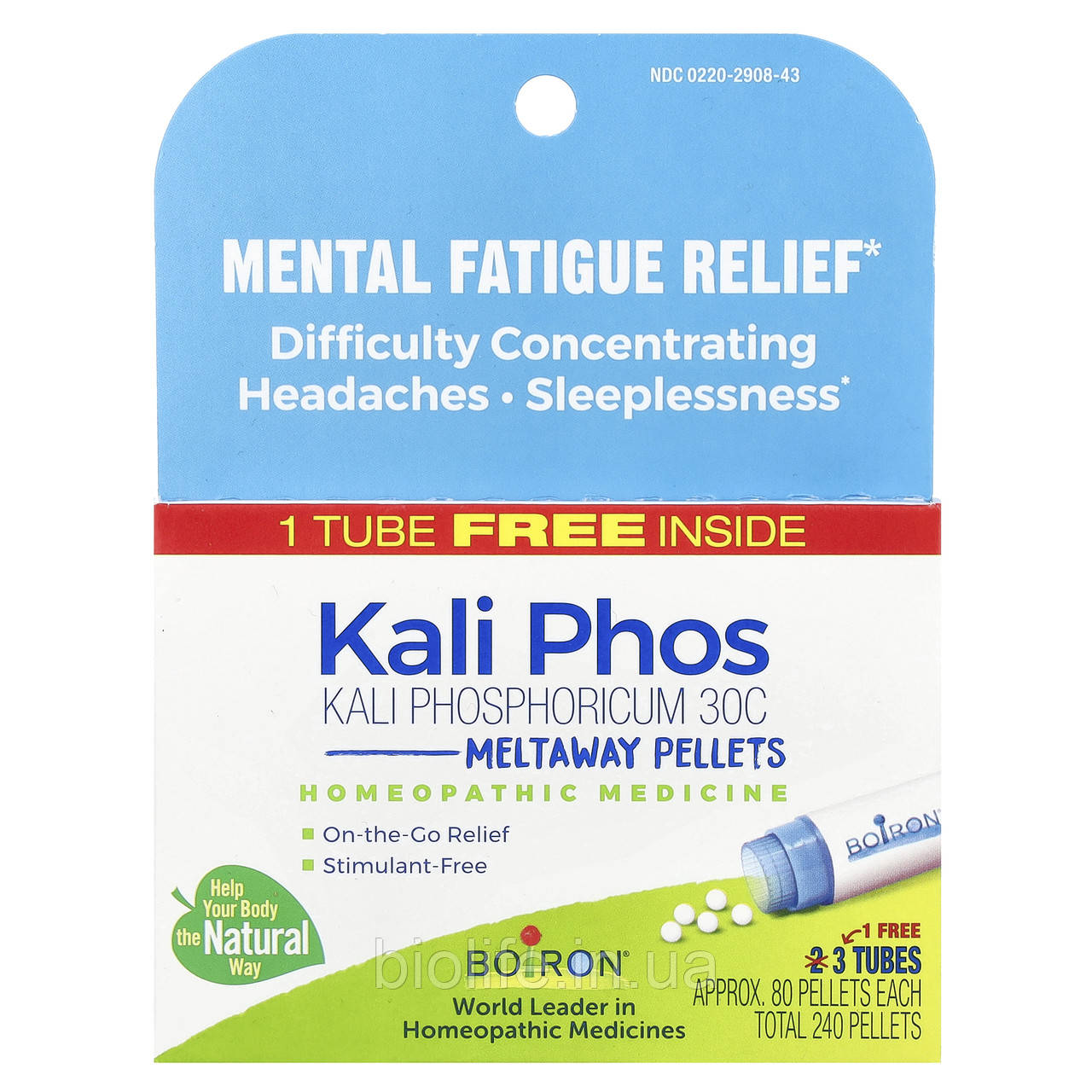 Boiron, Kali Phosphoricum, гранули Meltaway, 30C, 3 тюбики, прибл. 80 гранул кожна оригінал, фото 1