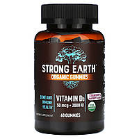 YumV's, Органічні жувальні мармеладки Strong Earth, вітамін D3, полуниця та малина, 25 мкг (1000 МО), 60 Дніпро