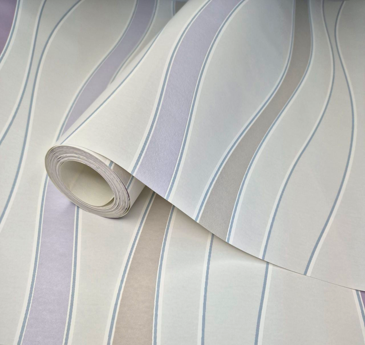 Шпалери вінілові 10.5 × 0.53 м Marburg 53919, хвилі, бежево-фіолетові для вітальні, спальні, коридору, фото 1