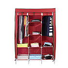 Складана тканинна шафа Storage Wardrobe бордова — 3 секції та 8 полиць, мобільний органайзер для одягу, фото 4