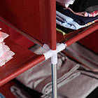 Складана тканинна шафа Storage Wardrobe бордова — 3 секції та 8 полиць, мобільний органайзер для одягу, фото 7