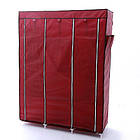Складана тканинна шафа Storage Wardrobe бордова — 3 секції та 8 полиць, мобільний органайзер для одягу, фото 6