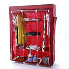 Складана тканинна шафа Storage Wardrobe бордова — 3 секції та 8 полиць, мобільний органайзер для одягу, фото 3